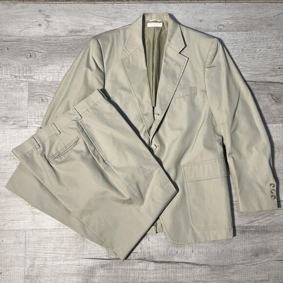 Brooks Brothers Suit Mens 44 Khaki Beige Blazer Pants Two Piece Set Made USA - Picture 1 of 12